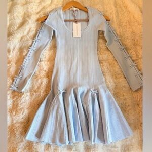 NWT LoveShackFancy Seychelle Ribbed Pointelle Mini Dress In Icicle Blue.